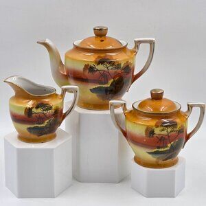 Nippon Tree in the Meadow Windmill Scene Lusterware Children's Tea Set